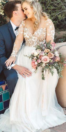 plus size wedding dresses with sleeves a line nude top floral hayley paige