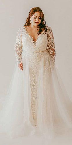 plus size wedding dresses with sleeves sheath vintage illusio neckline with overskirt lace studiolevana