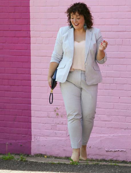 Women’s Seersucker Pantsuit with Blush Pink