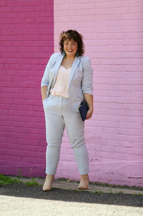 Women’s Seersucker Pantsuit with Blush Pink