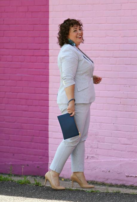 Women’s Seersucker Pantsuit with Blush Pink