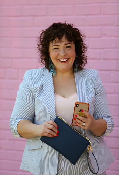 Women’s Seersucker Pantsuit with Blush Pink