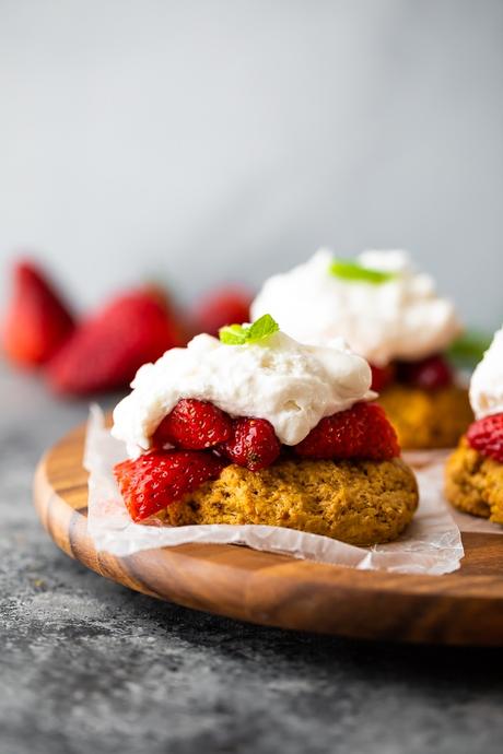 easy strawberry shortcake recipe on brown plate