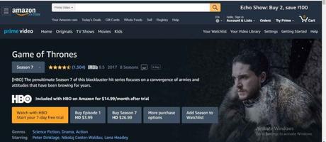 Free Stream Game of Thrones on Amazon Prime Video