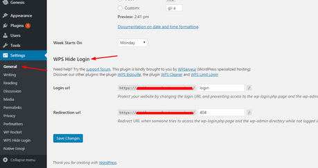 wps hide login plugin settings