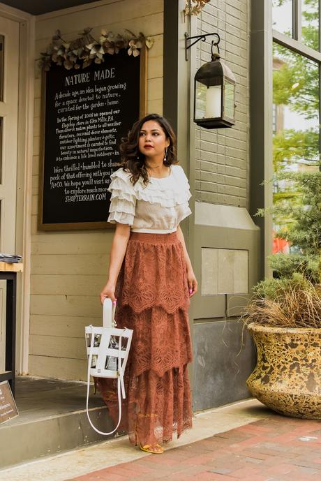 H& M lace skirt, crop top white, summer style, spring outfit, fashion blogger, street style, ootd, DC blogger, saumya shiohare, myriad musings H& M lace skirt, crop top white, summer style, spring outfit, fashion blogger, street style, ootd, DC blogger, saumya shiohare, myriad musings