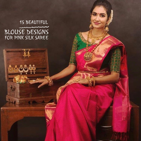 Beautiful Blouse Designs for Pink Color Silk Saree 