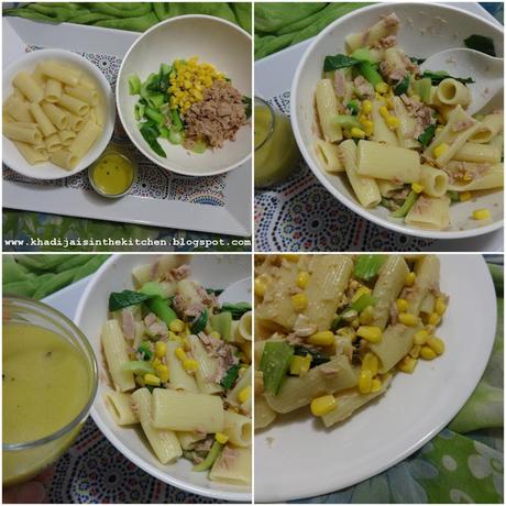 SALADE DE PÂTES AU THON, BOK CHOY ET MAÏS SUCRÉ / PASTA SALAD WITH TUNA, BOK CHOY AND SWEET CORN / ENSALADA DE PASTA CON TUNA, BOK CHOY Y MAIZ DULCE / سلطة المعكرونة و التونا و الملفوف الصيني و الذرة الحلوة