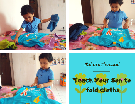 Kid-Friendly Chores: Teach your Son to Fold the cloths #ShareTheLoad
