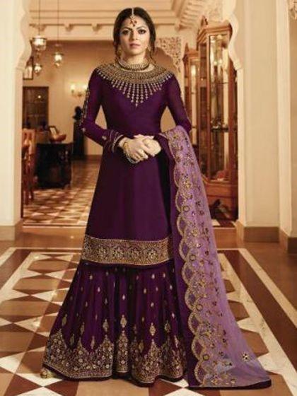 Amethyst Embroidered Georgette Palazzo Kameez
