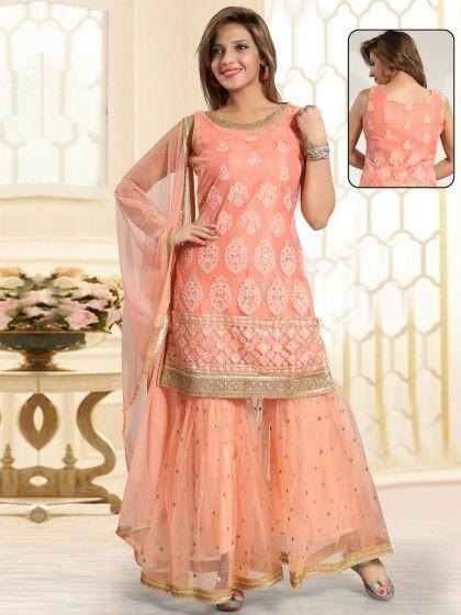 Salmon Pink Embroidered Patiala Suit