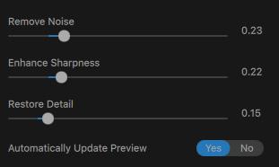 Topaz DeNoise AI Slider Settings