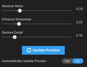 Topaz DeNoise AI Slider Settings