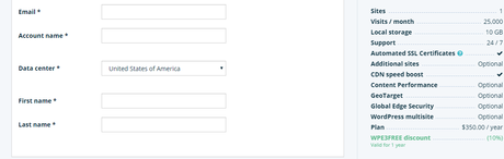 WP Engine account creation