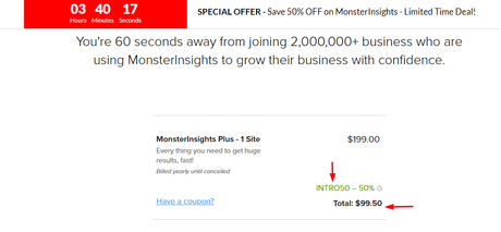 monsterinsights coupon applied