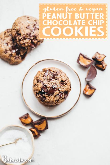 You need to try these delicious Peanut Butter Chocolate Chip Cookies - they're full of chopped up mini peanut butter cups that we fold into the dough along with the dark chocolate chunks! You'll love these gluten-free, grain-free, refined sugar-free, and vegan cookies. 