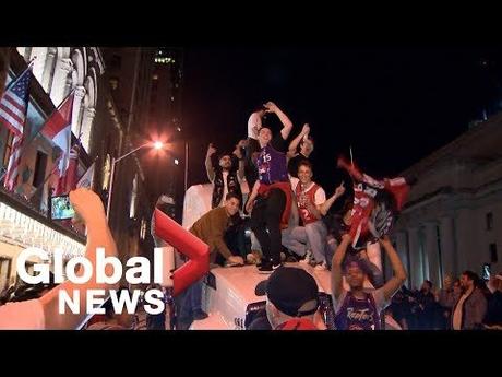 Toronto Raptors fans set off fireworks, climb on truck as Game 6 celebrations continue