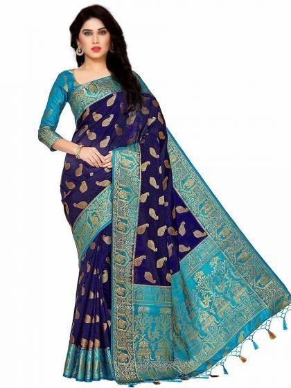 navy-blue-silk-kanjeevaram-party-saree