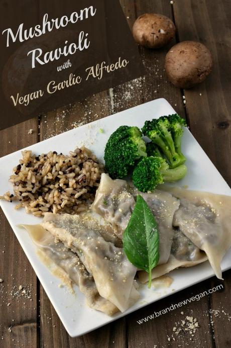 Mushroom Ravioli with Garlic Alfredo Sauce