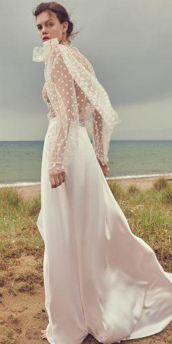 wedding dresses spring 2020 a line with illusion long sleeves silk skirt with bow costarellos