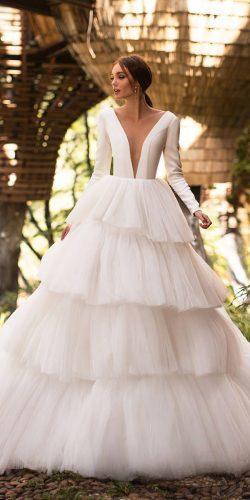 wedding dresses spring 2020 ball gown with long sleeves deep v neckline ruffled skirt milla nova