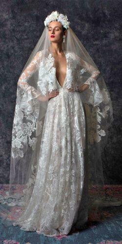 wedding dresses spring 2020 a line deep v neckline with neadbands veil naeem khan