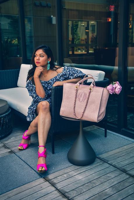 NY AND CO eva mendes set, dc blogger, skirt and top set, flower separates, fashion, dc blogger, dc style, spring fashion, wedding outfit idea, indoor party, date night, sophia webster pink heels, myriad musings, saumya shiohare 