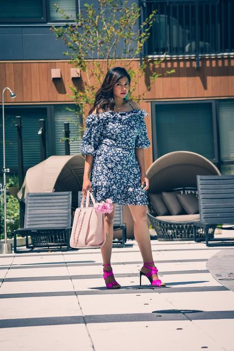 NY AND CO eva mendes set, dc blogger, skirt and top set, flower separates, fashion, dc blogger, dc style, spring fashion, wedding outfit idea, indoor party, date night, sophia webster pink heels, myriad musings, saumya shiohare 