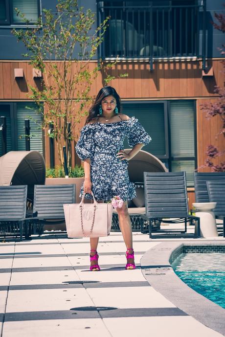 NY AND CO eva mendes set, dc blogger, skirt and top set, flower separates, fashion, dc blogger, dc style, spring fashion, wedding outfit idea, indoor party, date night, sophia webster pink heels, myriad musings, saumya shiohare 