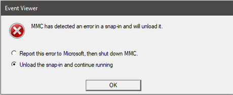 Fix – Windows 10 1903 Cumulative Update (KB4503293) & (KB4503327) Breaks Event Viewer Custom Views Unload the snap-in and continue running