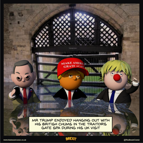 Mr Trump enjoyed hanging out with his British chums in the Traitor’s Gate spa during his UK visit