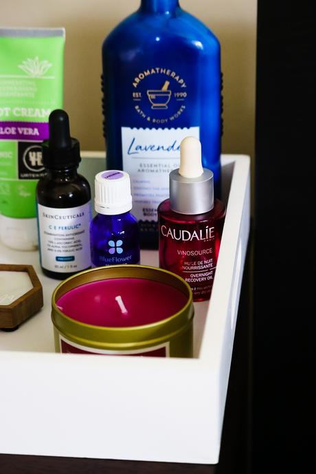 bedtime beauty routine, night stnd must haves, beauty blogger, aromatherapy oils, blue flowers oils, beauty roitine, whats on my nightstand, myriad musings, saumya shiohare 