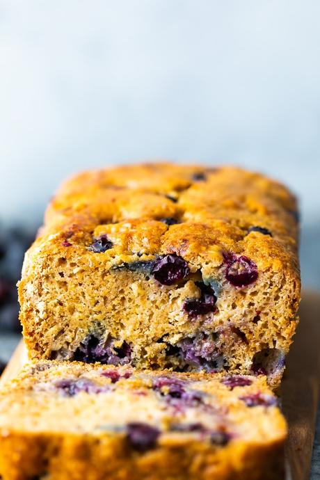 blueberry bread with slice cut