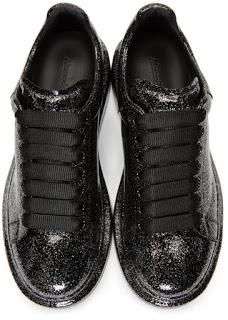 Behind The Glitterati:  Alexander McQueen Black & Silver Glitter Oversized Sneaker