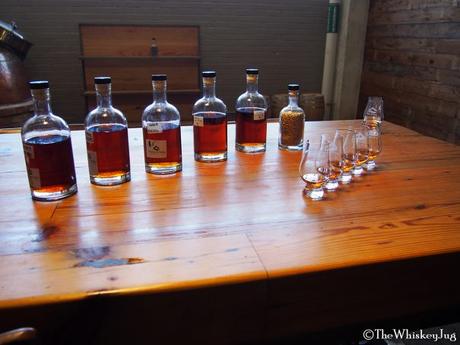 Samples for a barrel pick at Balcones Distillery