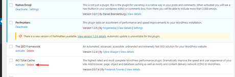 delete w3 total cache plugin from blog