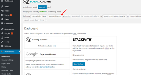 w3 total cache clearing