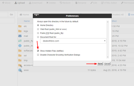 hidden files in cpanel