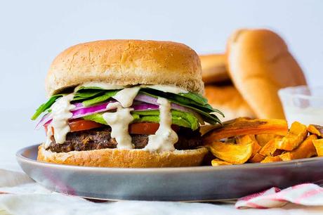 Vegan Black Bean Burgers with Tahini Sauce