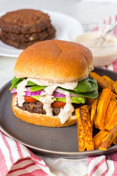 Vegan Black Bean Burgers with Tahini Sauce