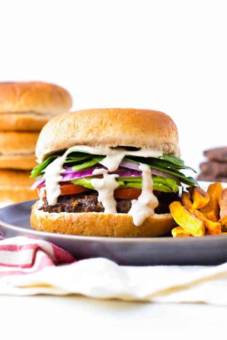 Vegan Black Bean Burgers with Tahini Sauce