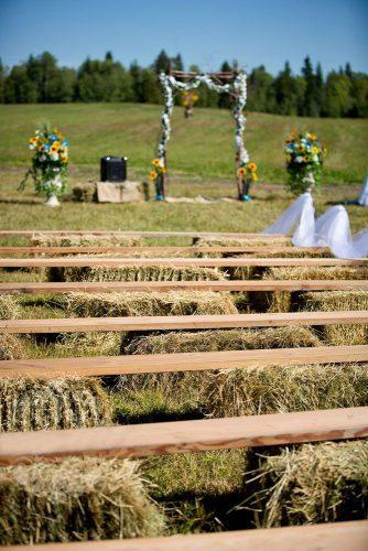 rustic wedding ideas outdoor ceremony with straw seat northern pixel photography