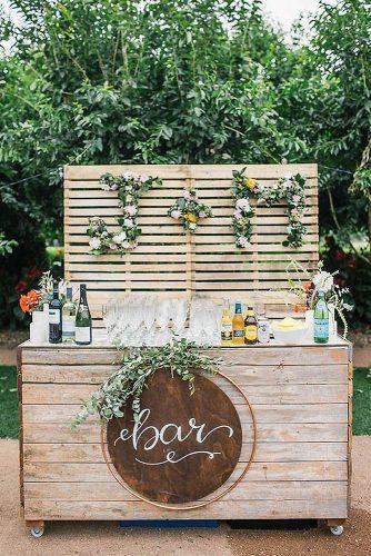 rustic wedding ideas bar wooden with pallets and greenery hannah blackmore photography