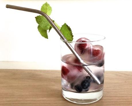 Ice Cubes With Fresh Fruit Metal Straw