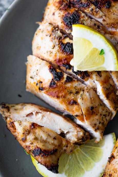 close up overhead shot of greek chicken