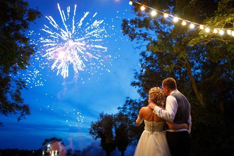 Summer Solstice Wedding – Polly and Steve bride and groom watch their wedding fireworks