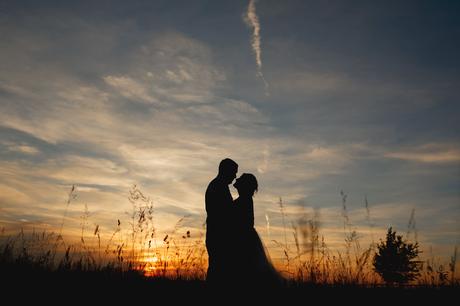 Summer Solstice Wedding – Polly and Steve bride and groom in a summer solstice wedding sunset silhouette
