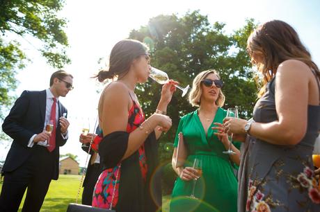 Summer Solstice Wedding – Polly and Steve wedding guests enjoying the drinks receptions