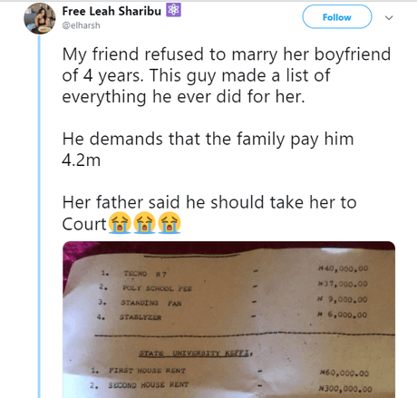 Man Requests Every Money Spent On Ex-Girlfriend (Screenshot)