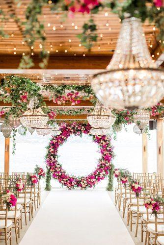 wedding ideas boho vintage ceremony with pink flowers and round altar thanos asfis with velvet rose studio